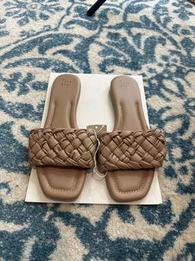 A New Day Carissa Braided Woven Slide Sandals Tan Nude Slide Sandals Size 11W